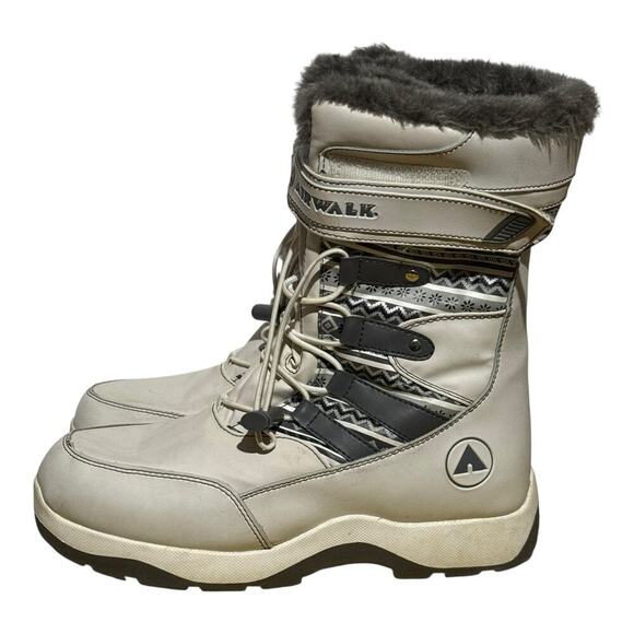 AirWalk Women's Winter Snow Boots Faux Fur White Gray Lace Up Size 9 - Picture 4 of 8